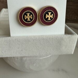 Tory Burch Gold and Burgundy Earrings